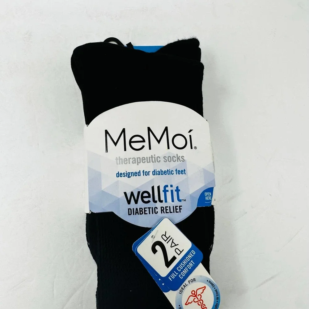 New MeMoi Unisex Therapeutic Large 2 Pair Full Cushioned Cushion Crew‎ Socks NWT
